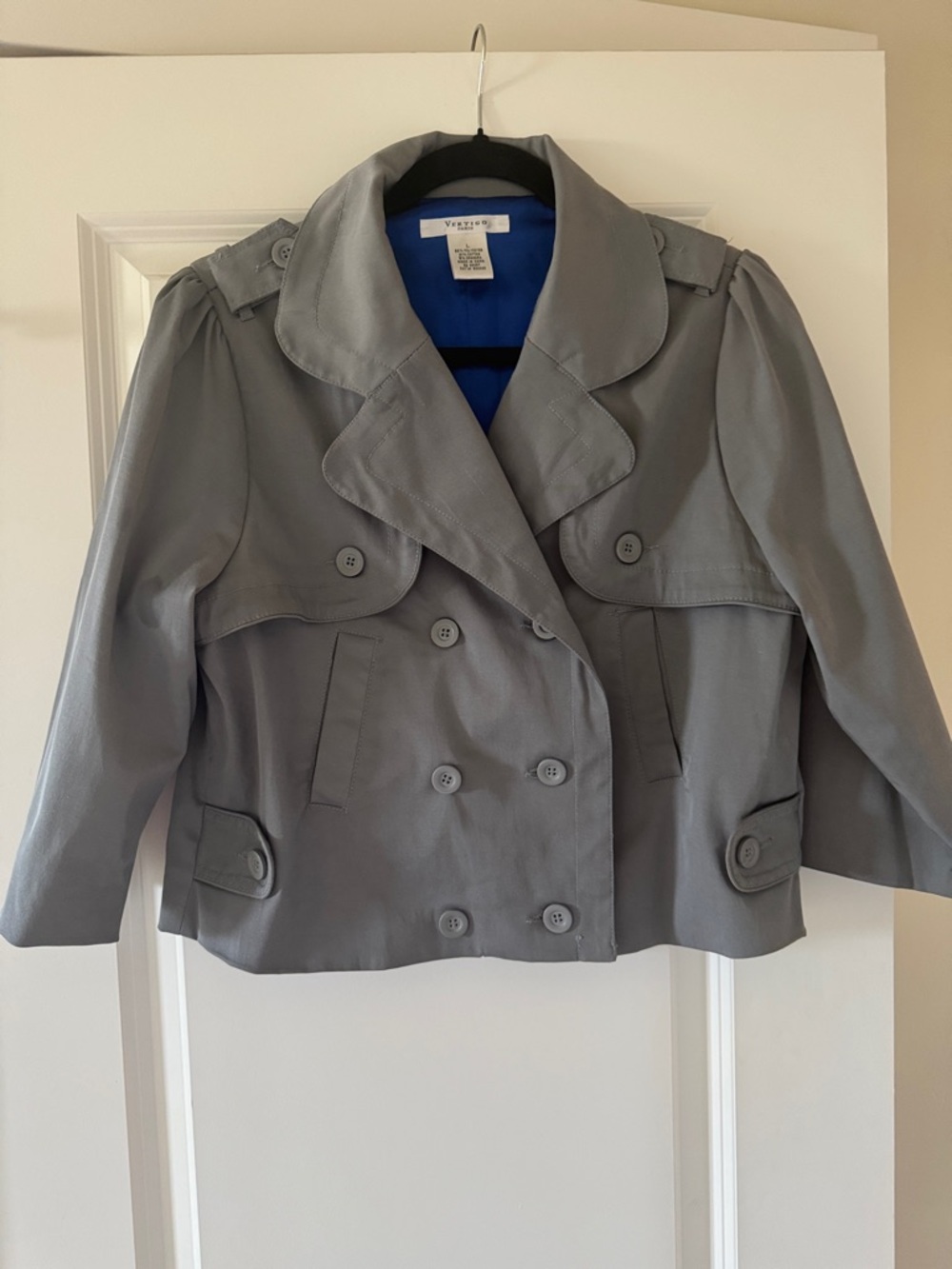Vertigo Paris Gray Cropped Double-Breasted Trench Coat